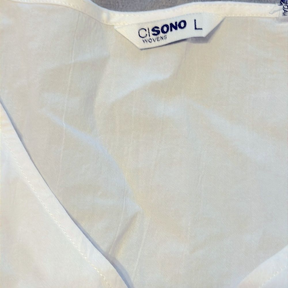 Cisono Woven V-Neck Cinched 100% Cotton White Top Blouse Shirt Large L NWT - Picture 5 of 5